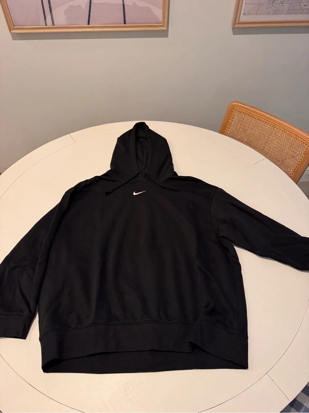 Nike Black Hoodie with White Swoosh Oversized